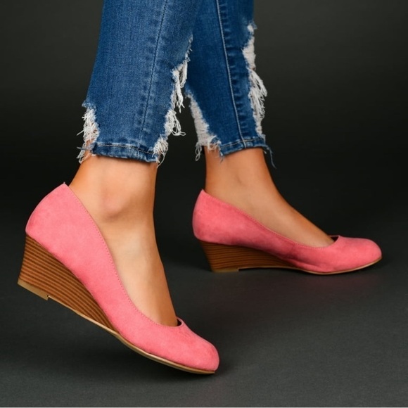 LOFT Women’s Stacked Wedge Faux Suede High Heel Shoes Size 6 New - Picture 3 of 8